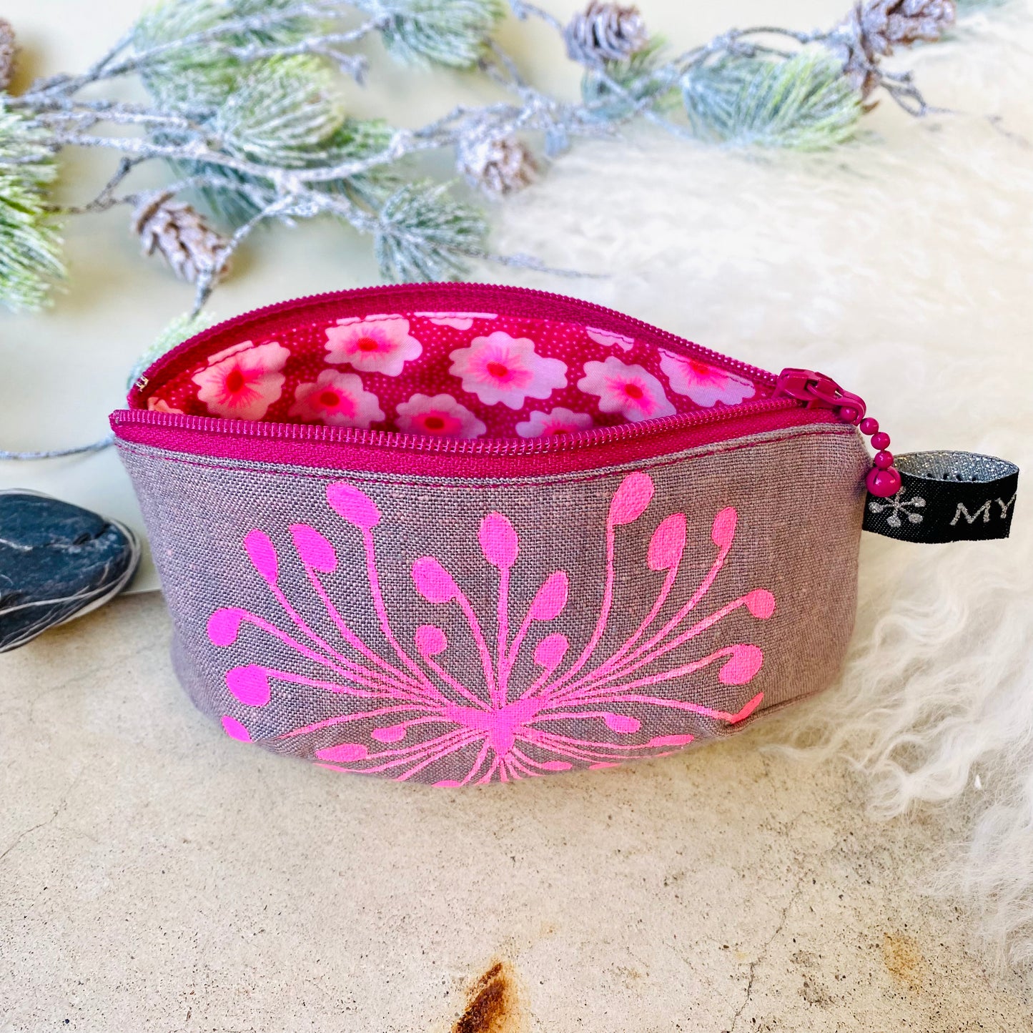 Trousse - Lin rose-gris chiné