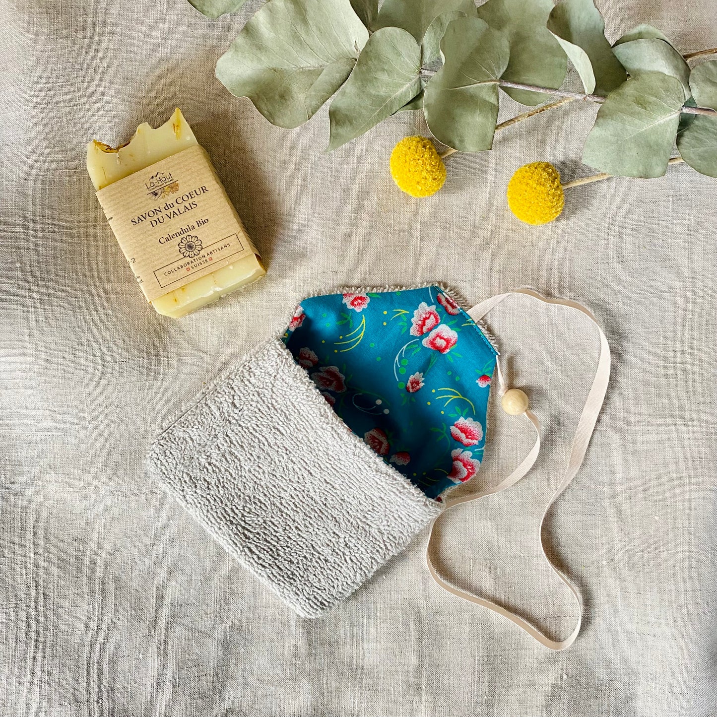 Pochette du savon voyageur - Pivoine Turquoise